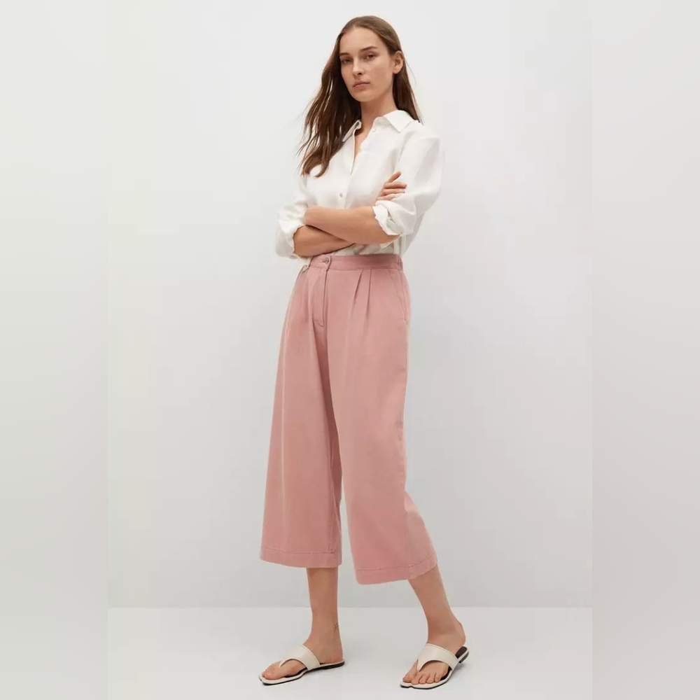 Mango Cotton Culotte Trousers Pink